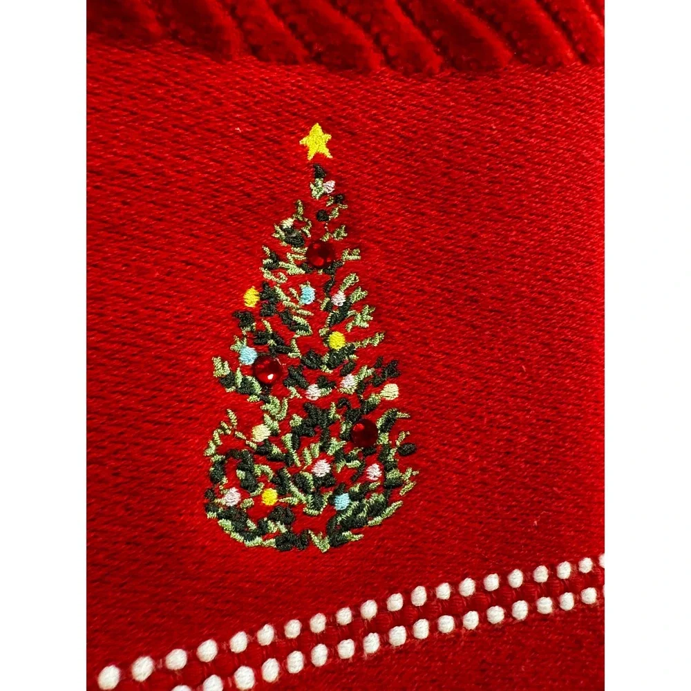 Christmas Blessings Towel Set Red 3 Piece Embellished Cotton Christmas Tree NIP